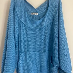 We The Free Blue Cowl Neck Sweater Ribbed Knit